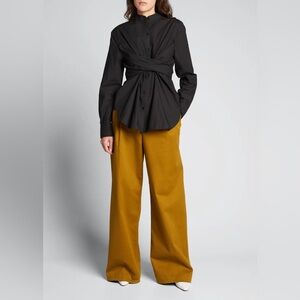 PROENZA SCHOULER White Label Poplin Tie-Waist Black Button Down Shirt